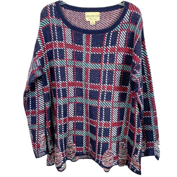 Wildfox White Label Womens Size Small Lennon Distressed Plaid Sweater - Picture 1 of 7